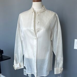 Anne Klein White Blouse with Mandarin Collar